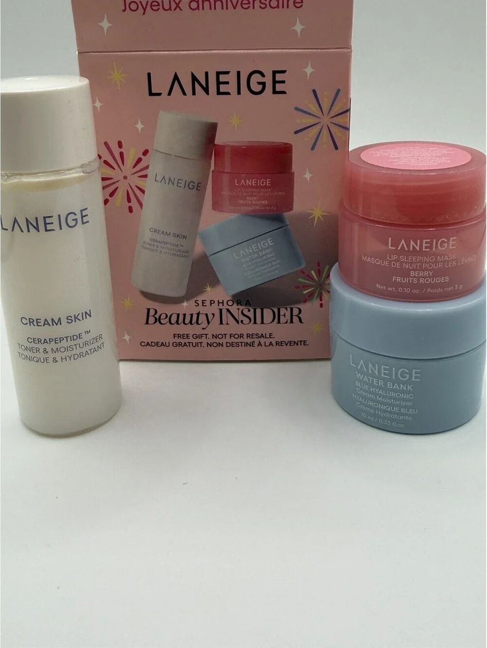 LANEIGE Sephora Beauty Insider Set -Water Bank Cream, Lip Mask Berry & Toner NIB